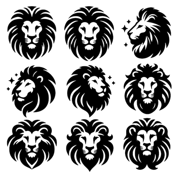 a set of vector images of a lion head with a lion head on the top