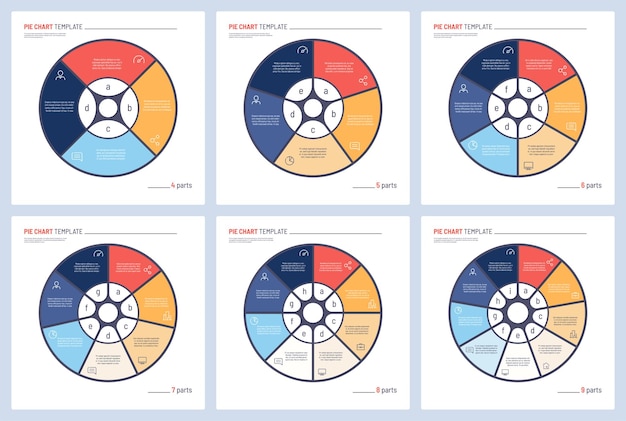 Set of vector infographic circle chart templates 4 5 6 7 8 9 parts