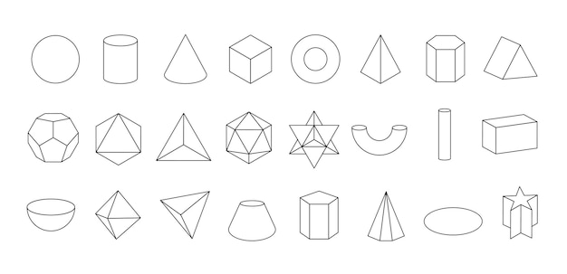 Vector set of vector linear black geometric shapes mathematics of a geometric figure contour platonic solid