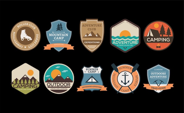 Set of vector logos outdoor adventure explorer camp badge,label templates, travel, hiking, climbing