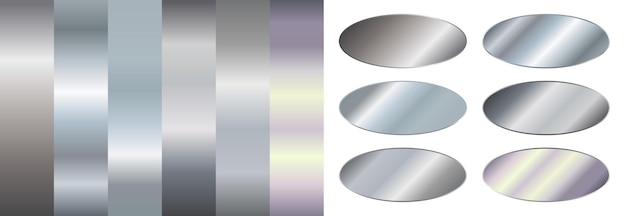 Vector set of vector metallic silver gradients and oval stickers or frames