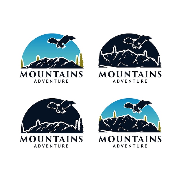 Set of vector mountain and outdoor adventures logo