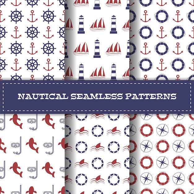 Set of vector nautical seamless patterns