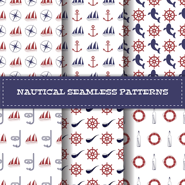 Set of vector nautical seamless patterns