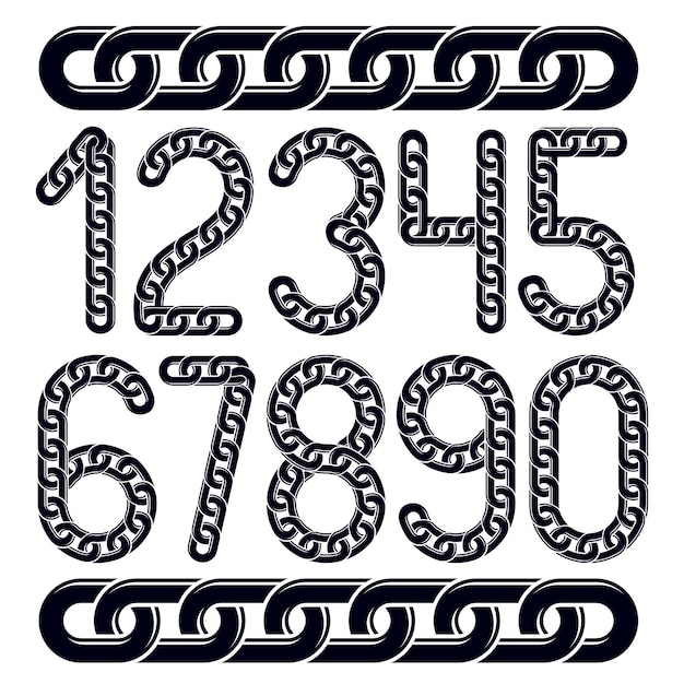 Set of vector numbers isolated. Trendy numerals can be used in poster design. Created using connected chain link.