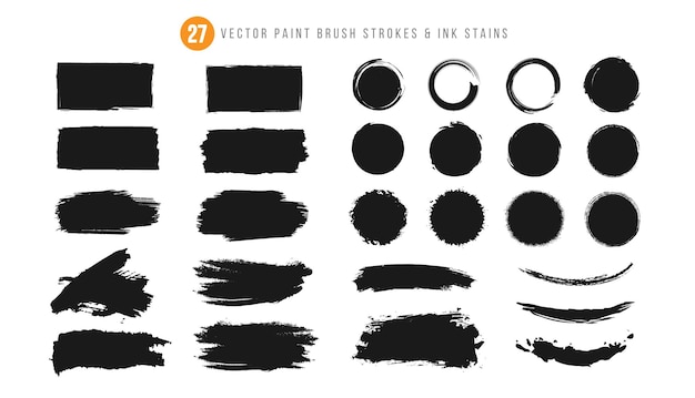 Set of vector paint brush stroke or ink splash or splatter and drop