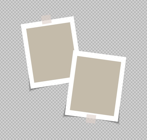 Set of vector Photo frame mockup design on sticky tape isolated on transparent background