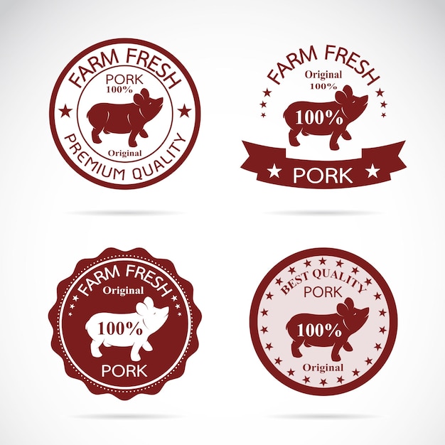 Set of vector pig label on white background