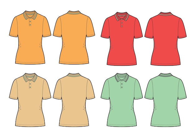 Set of vector polo shirt Orange red beige and mint polos