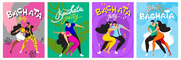 A set of vector posters on the theme of Latin dances A woman and a man dance in the bachata stylexA