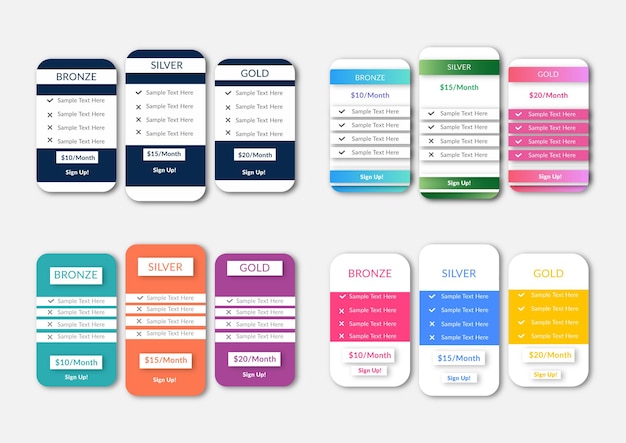 Set of vector pricing table in flat design style template for websites