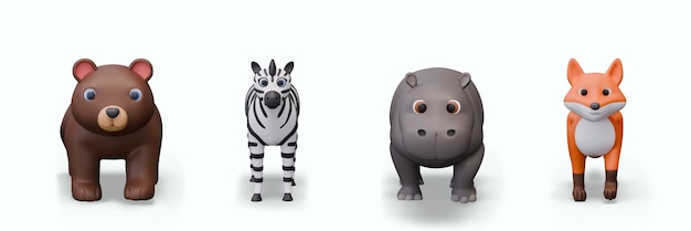 Vector set of vector realistic animals front view isolated templates on white background