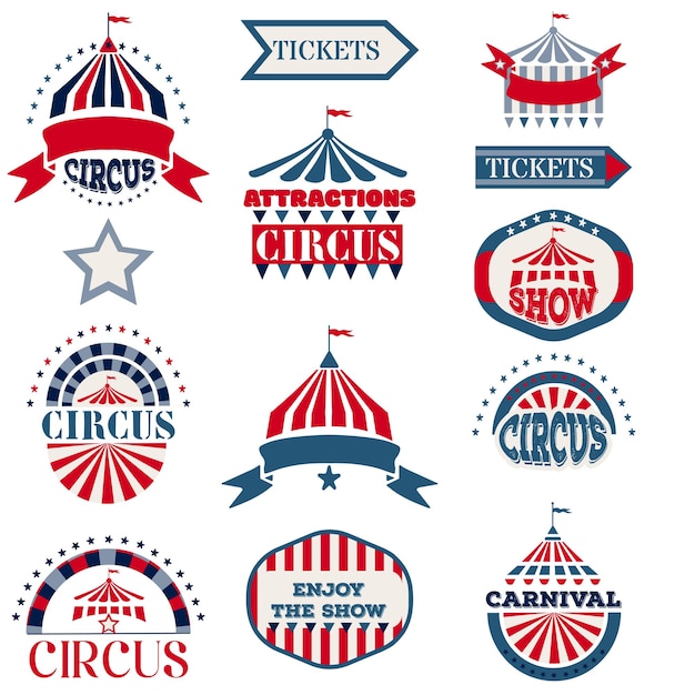 Vector set of vector retro style colored circus labels