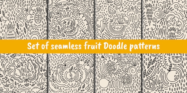 Set of vector seamless fruit patterns in Doodle style