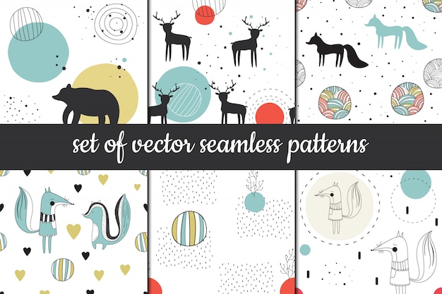 Set of vector seamless patterns in Scandinavian style