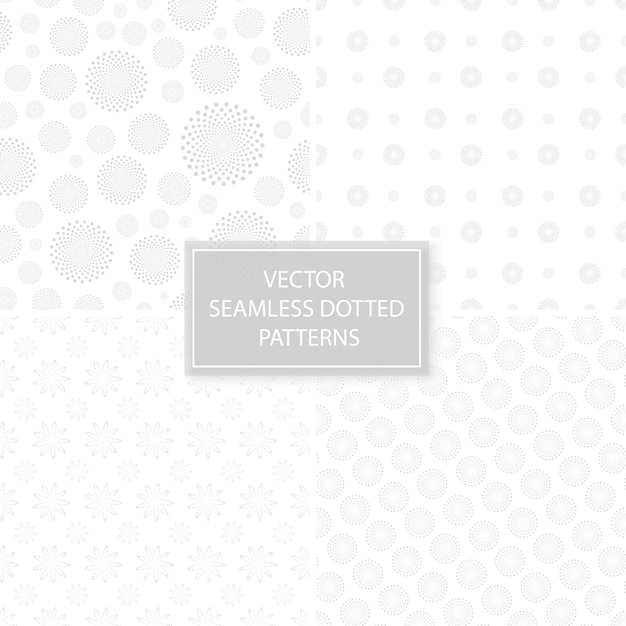 Set of vector seamless patterns with dotted shapes White and grey decorative textures Abstract