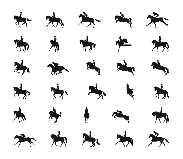 Set of vector silhouettes on the theme of equestrian sport