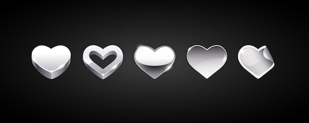 Set of Vector Silver Hearts