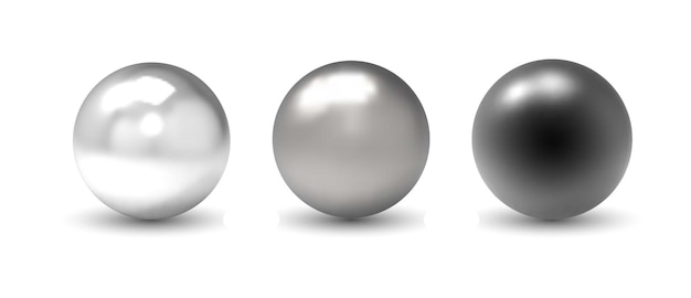 Set of vector spheres and balls on a white background with a shadow.