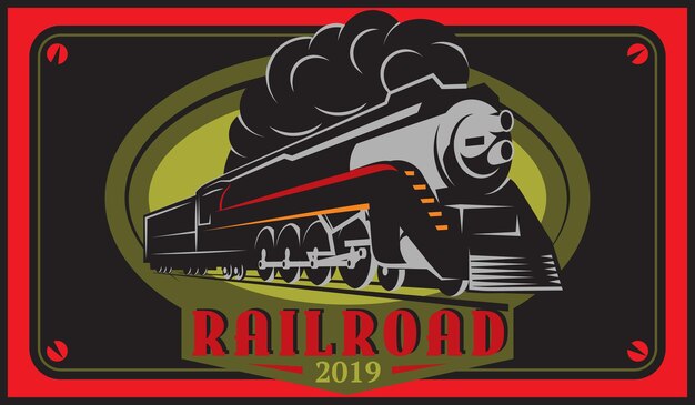 Set of vector stamps templates with retro trains