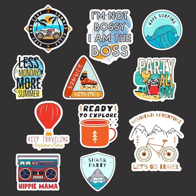 Set of vector stickers with creative inscriptions and images