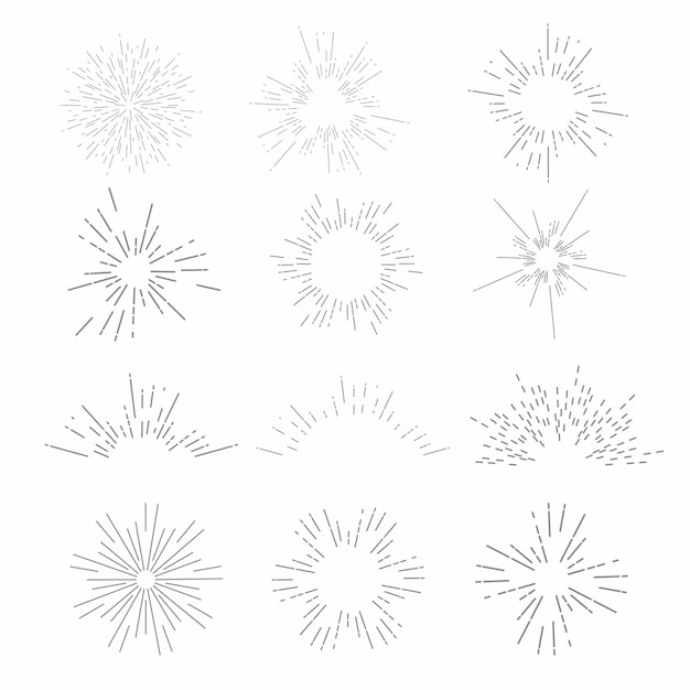 Vector set vector of sun beams and rays in many styles hand drawn sunburst sunshine collection