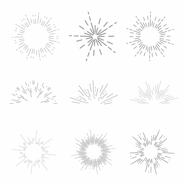 Vector set vector of sun beams and rays in many styles hand drawn sunburst sunshine collection