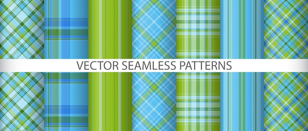 Set vector tartan textile Fabric pattern plaid Seamless texture check background