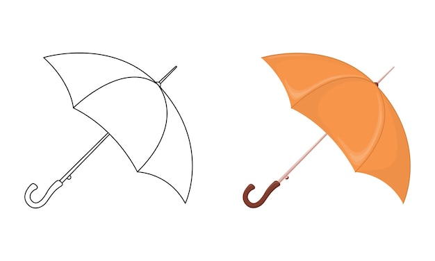 Set of vector Umbrella isolated on white background in line art flat color cartoon style