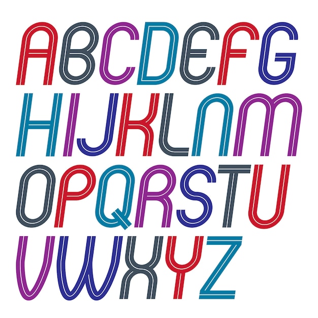 Set of vector upper case rounded delicate English alphabet letters made with white lines, can be used for logo creation in public relations business