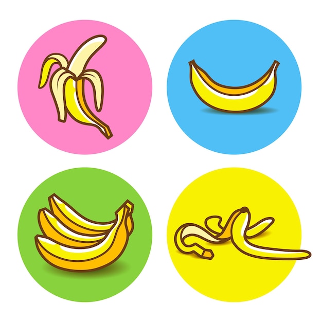 Set of vector yellow banana icons with shadow