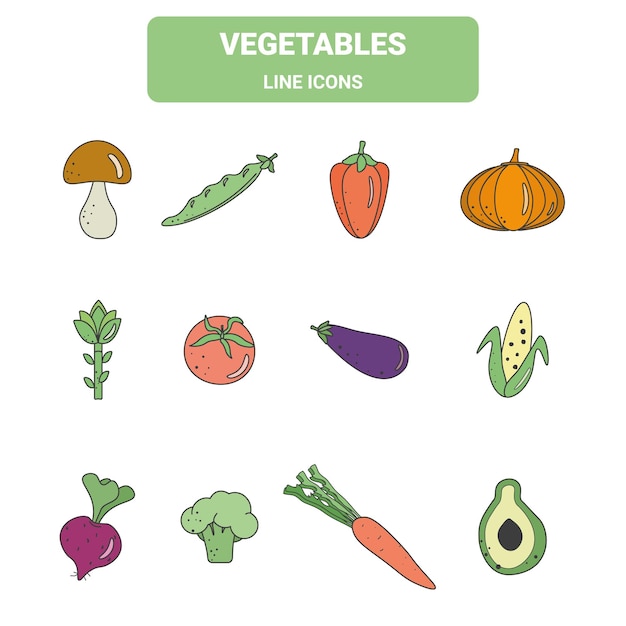 A set of vegetable icons on a white background