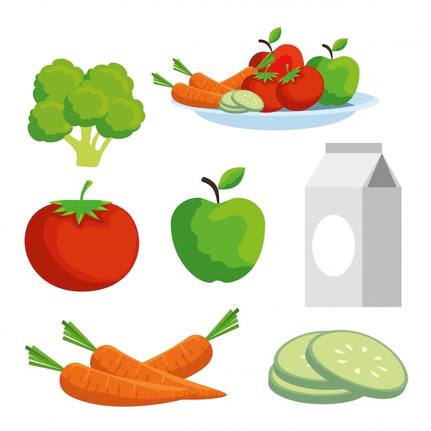 Set vegetables and fruits to healthy lifestyle