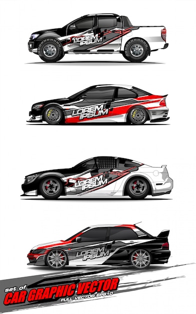 Set of vehicle graphic kit vector. Modern abstract background for car wrap branding and automobile sticker decals livery