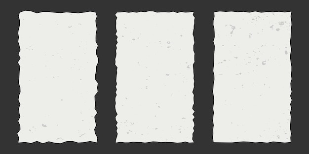 Vector set of vertical vintage torn rectangular sheets of aged paper with jagged edges