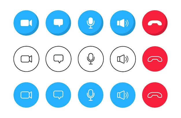 Set of video call icons Buttons of video call Vector flat style