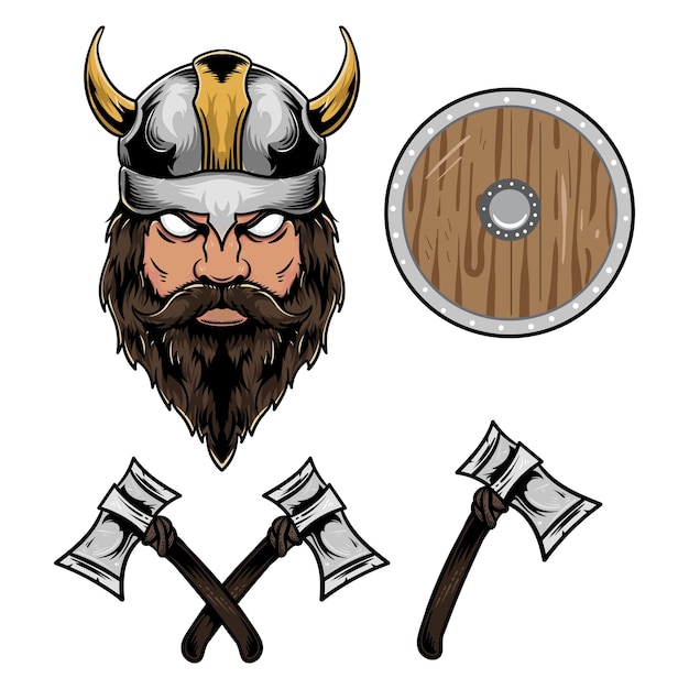 Set of a viking elements illustration with handrawn style