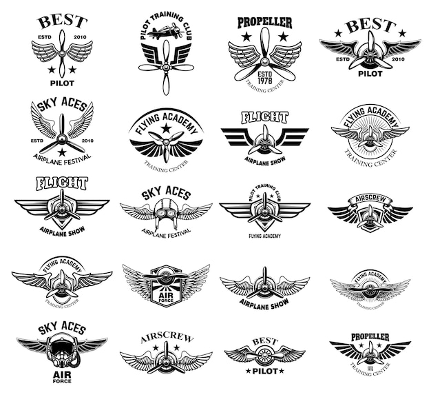 Set of vintage airplane emblems