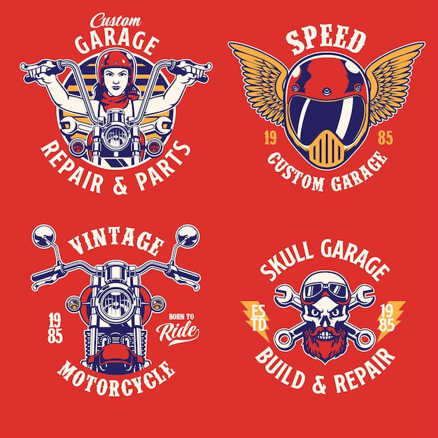 Set of Vintage Badge collection of Motorcycle Concept