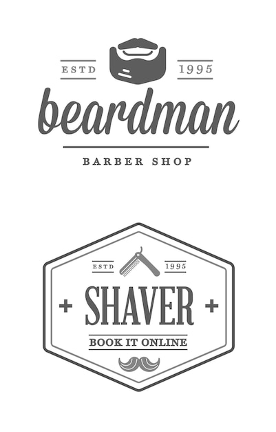 Set of vintage barbershop labels Templates for the design of logos and emblems Vector