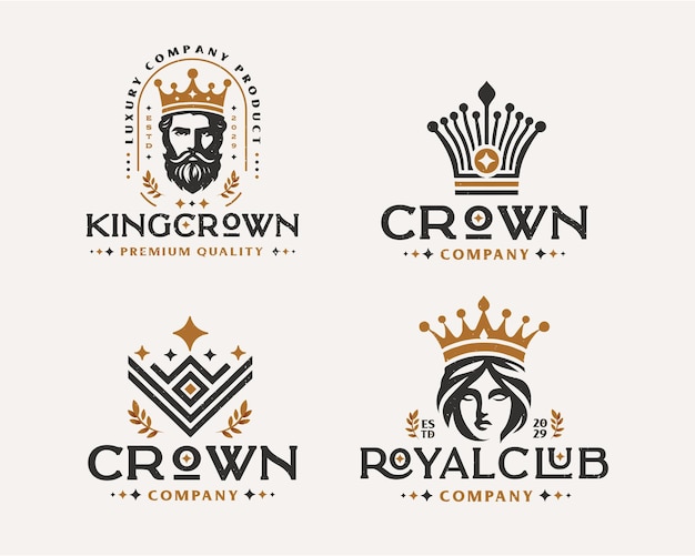 Set vintage bundle luxury crown king and queen elegant logo design for business company