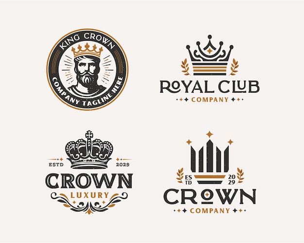 Set vintage bundle luxury crown king and queen elegant logo design for business company