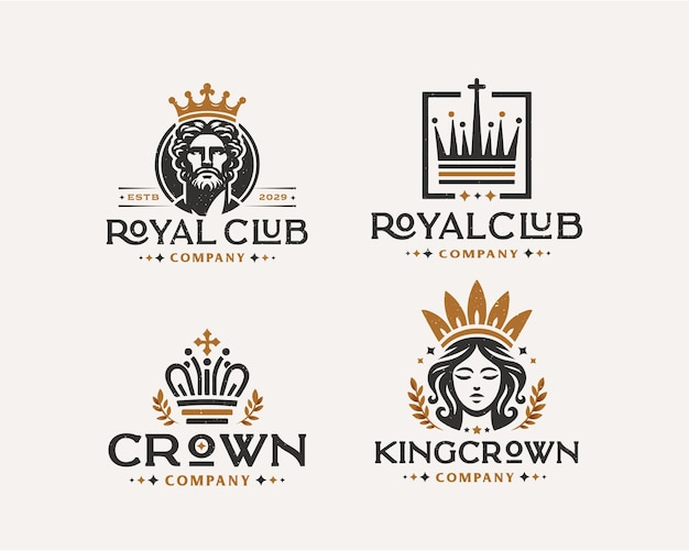 Set vintage bundle luxury crown king and queen elegant logo design for business company