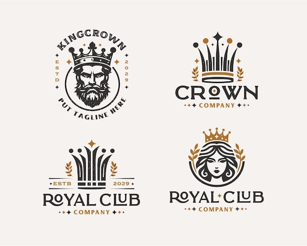 Set vintage bundle luxury crown king and queen elegant logo design for business company