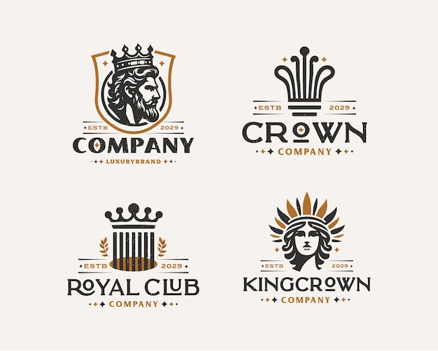 Set vintage bundle luxury crown king and queen elegant logo design for business company