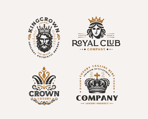 Set vintage bundle luxury crown king and queen elegant logo design for business company