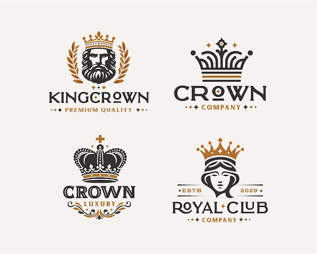 Set vintage bundle luxury crown king and queen elegant logo design for business company