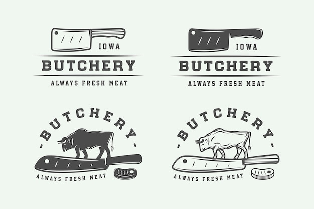 Set of vintage butchery meat logos