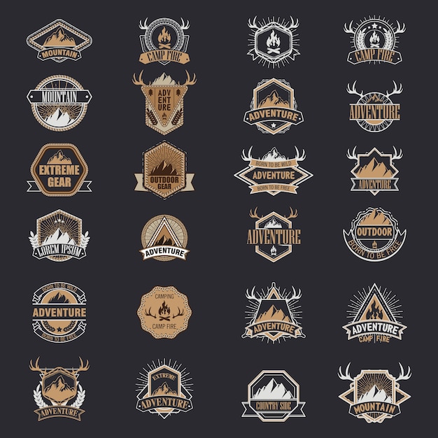 Set of vintage camping, outdoor adventure emblems