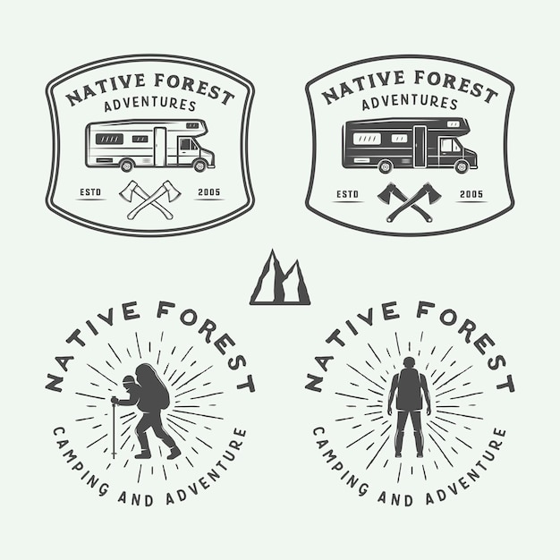 Set of vintage camping outdoor and adventure logos badges labels emblems marks and design elements